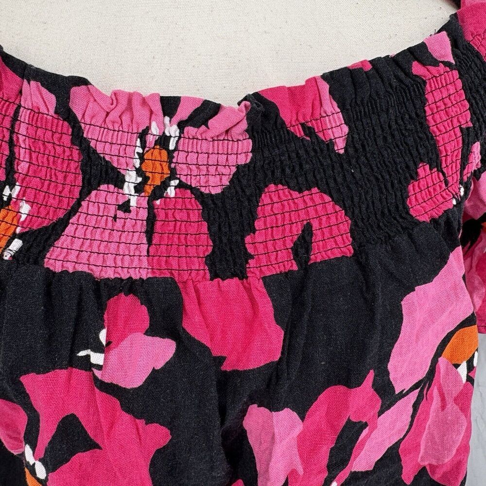 WHO WHAT WEAR Womens Off Shoulder Floral Smocked Crop Top XS Pink Black‎ - Picture 4 of 10